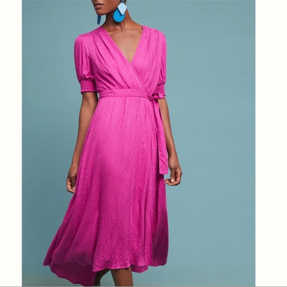 Anthropologie Maeve Breanna Wrap Dress Raspberry Pink Size 6